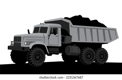Construction machinery. Loaded dump truck. Vector image for prints, poster and illustrations.