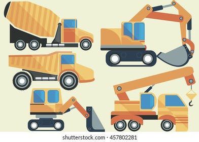 Construction machinery. Objects to create infographics, web design and various printed materials