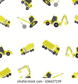 Construction machinery on a white background. Seamless Pattern