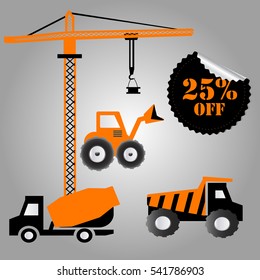 construction machinery rental below 25 percent on a gray background