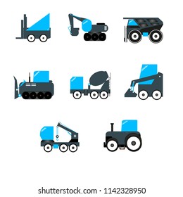 Construction machinery - a set of 8 icons in blue-black tones for the website and presentations.