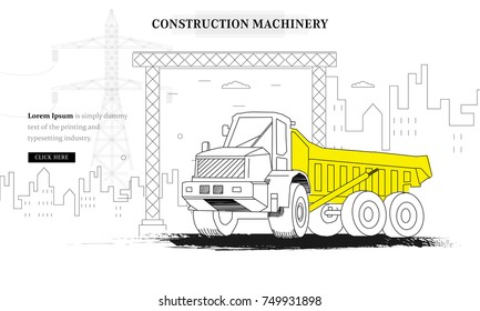 Construction machinery trendy systems layouts in polygon contour line composition technics analysis and technology operations. Awesome bright grunge geometry style with linear pictogram machine design