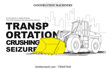 Construction machinery trendy systems layouts in polygon contour line composition technics analysis and technology operations. Awesome bright grunge geometry style with linear pictogram machine design