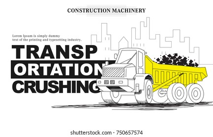 Construction machinery trendy systems layouts in polygon contour line composition technics analysis and technology operations. Awesome bright grunge geometry style with linear pictogram machine design