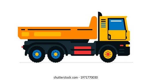 Construction machinery, truck. Commercial vehicles for work on the construction site. Vector illustration isolated on white background