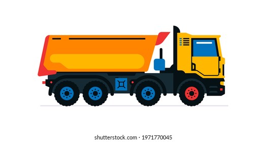 Construction machinery, truck. Commercial vehicles for work on the construction site. Vector illustration isolated on white background