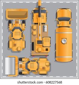 Construction machinery. View from above. Vector illustration.