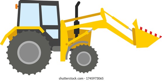 Construction machinery: yellow Belarus Tractor isolated on a white background. Work of a tractor excavator at a construction site, in a quarry. Flat infographics. Vector illustration