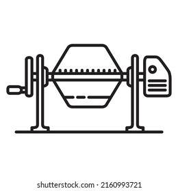 Construction machinery.Concrete mixer icon.Concrete cement production. Pictogram for web page.Isolated on white background.Outline vector illustration.