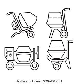 Construction machinery.Concrete mixer icon.Concrete cement production.Pictogram for web page.Isolated on white background.Outline vector illustration.