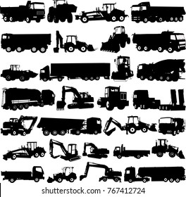 construction machines collection silhouettes - vector