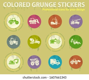 Construction machines colored grunge icons with sweats glue for design web and mobile applications