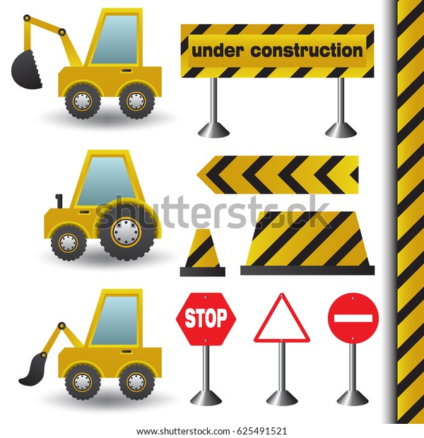 Construction machines decorative icons set.\
\
Vector vehicles isolated\
illustration.