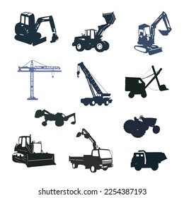 Construction Machines Heavy Equipment Icons Set