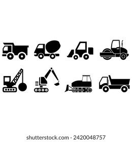 Construction machines icon vector set. Construction illustration sign collection. Truck symbol or logo.