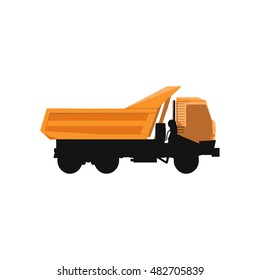 Construction machines on white background in a minimalist style. Icon yellow truck, dump truck.