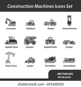 Construction machines set of flat icons