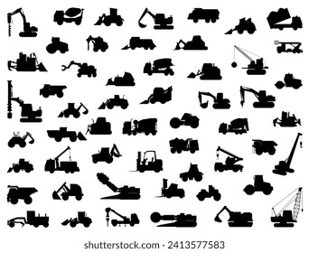 Construction machines silhouette vector art