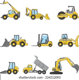 Construction Machines vector illustration collection.
