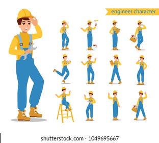 Construction male worker character vector design. Animate personage. Fun cartoon person. Isolated on white background.