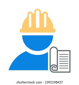 Construction male worker vector icon with signing the contract. Engineering vector icon isolated on white background