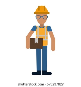 construction man glasses helmet box