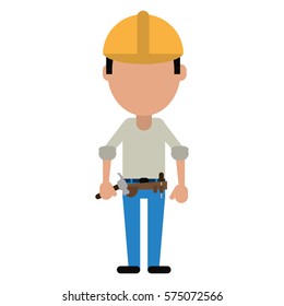 construction man helmet tool belt and helmet-cut line