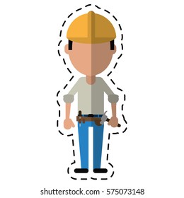 construction man helmet tool belt hammer-cut line