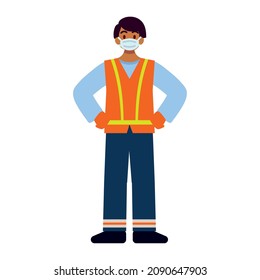 construction man with protective mask for covid 19