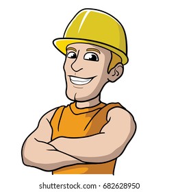 Construction Man Worker Builder with Helmet Vector Cartoon Illustration