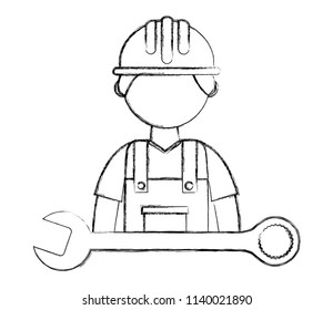 construction man worker in hardhat and wrench