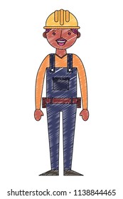 construction man worker with helmet and overalls