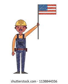 construction man worker holding american flag labor day