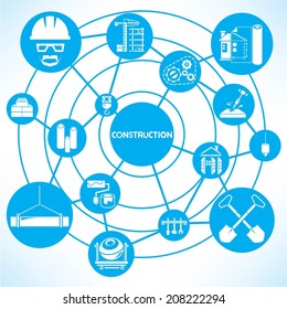 construction management concept info graphic network with blue theme