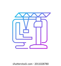Construction and management simulation game gradient linear vector icon. Fun city building simulator. Thin line color symbols. Modern style pictogram. Vector isolated outline drawing