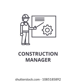 construction manager vector line icon, sign, illustration on background, editable strokes