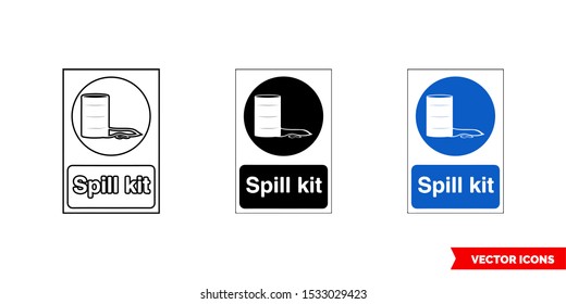 Construction Mandatory Sign Spill Kit Icon Of 3 Types: Color, Black And White, Outline. Isolated Vector Sign Symbol.