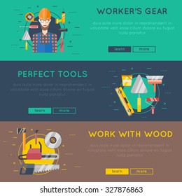 Construction manufacture building  banner vector set, tools collection concept isolated illustration