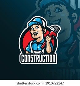 Construction Mascot Logo Design Modern Illustration Stock Vector ...