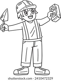 Construction Mason Holding Brick Isolated Coloring