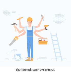 Construction Master Multiarmed God Tools Repair Stock Vector (Royalty ...