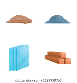 Iconos del material de construcción fijados Vector de dibujos animados. Industrial de suministros de construcción. Trabajos de construcción y reparación