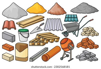 Construction material isolated color set icon. Color vector set icon building tools. Vector illustration construction material on white background.