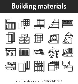 Construction materials black line icons set. Pictograms for web page