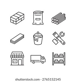 construction materials hardware and supply icons set for building and store