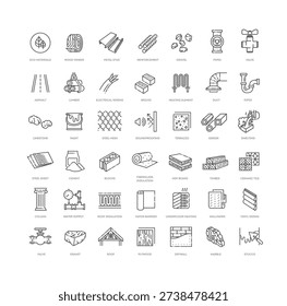 Construction materials isolated icon set