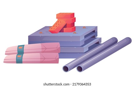 Construction materials isolated set collection. Vector flat cartoon design element illustration