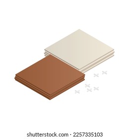 Construction materials isometric composition with hardware and building supplies on blank background vector illustration