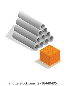 Materiales de construcción Apilado Isométrico Ver tubos de hormigón