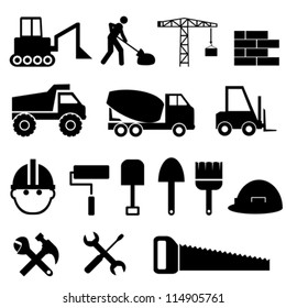 Construction materials and tools icon set